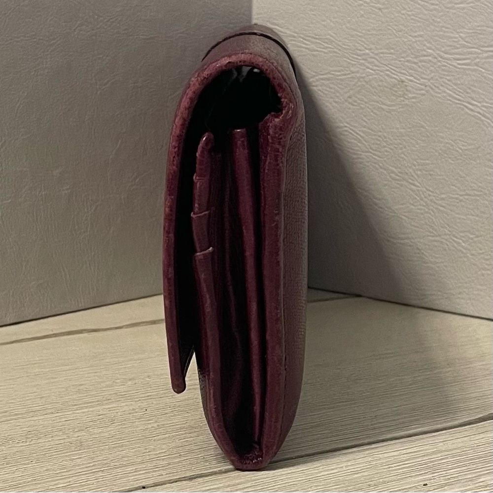 Yves Saint Laurent Deep Burgundy Y-Line Flap Leather Wallet - Picture 2 of 6